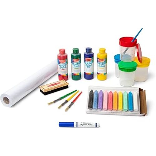 Melissa & Doug Easel Accessory Set - Paint, Cups, Brushes, Chalk, Paper, Dry-Erase Marker - FSC Certified