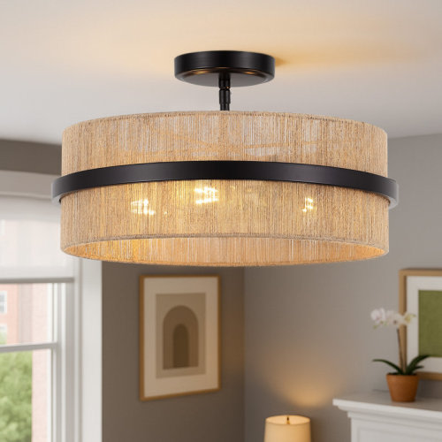 Willa Arlo™ Interiors 15.7" 3-Light Rope Drum Semi Flush Mount Ceiling Light & Reviews | Wayfair