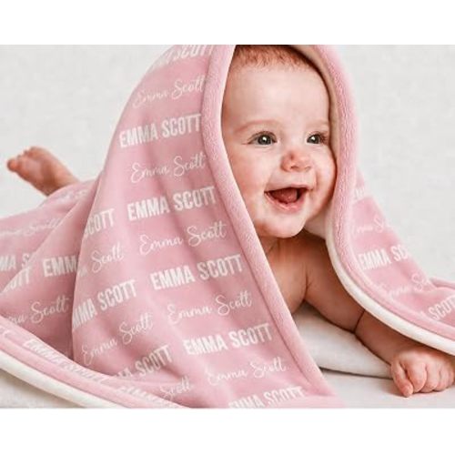 Personalized Fleece Baby Blanket with Name for Girls, Ultra Soft Cozy Receiving Blankets Toddler Swaddles for Crib Stroller, Baby Girls Newborn Essentials Custom Gifts for Kids