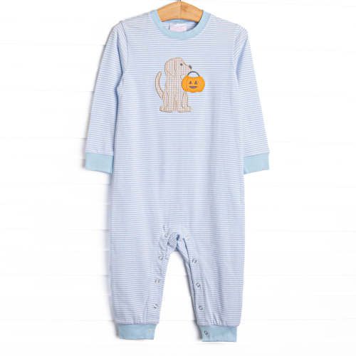 Snack O'Lantern Pup Applique Romper, Blue – Stitchy Fish