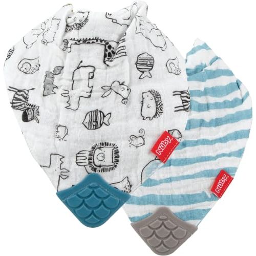 Nuby 100% Natural Cotton Muslin Bib, Zoo (Pack of 5)