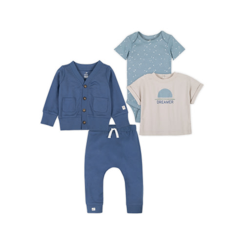 Little Star Organic Baby Boys 4Pc Mix and Match Gift Set, Size Newborn-24M