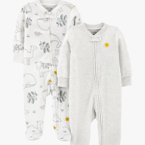 Simple Joys by Carter's unisex-baby 2-way Zip Thermal Footed Sleep and Play, Pack of 2