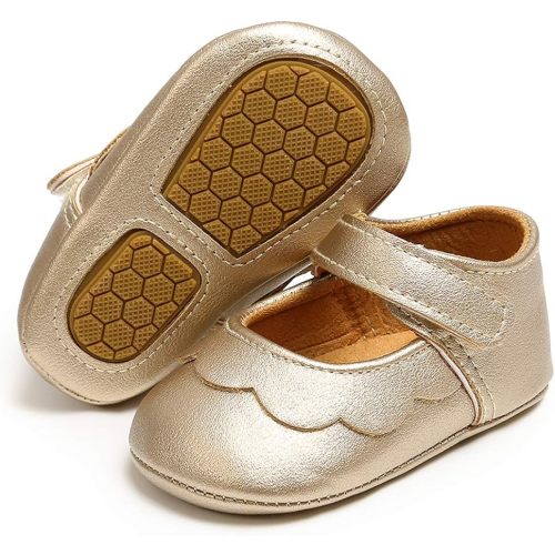 Antheron Baby Girls Mary Jane Flats with Bowknot Non-Slip Toddler First Walkers Princess Dress Shoes