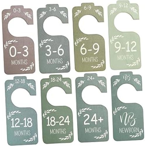 8x Closet Dividers Wooden Nursery Organizer Double Sided Size Labels for Baby Clothes Organization