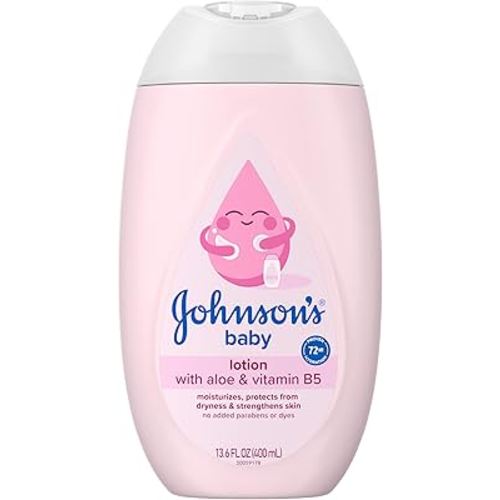 Johnson's Baby Lotion with Coconut Oil, Aloe Vera & Vitamin B5, 72 HR Hydration, Skin Moisturizer, Hypoallergenic, Safe for Newborn, Protects from Dryness & Strengthens Skin, 13.6 fl. oz