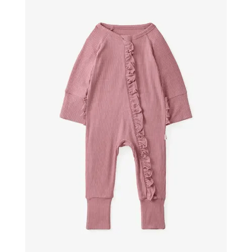 Rosewood Ribbed Ruffle Zippy – Little Sleepies