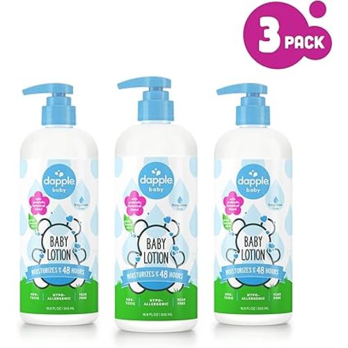 DAPPLE Baby Lotion, Fragrance Free Lotion, Plant Based, Hypoallergenic, 16.9 Fluid Ounces (Pack of 3)