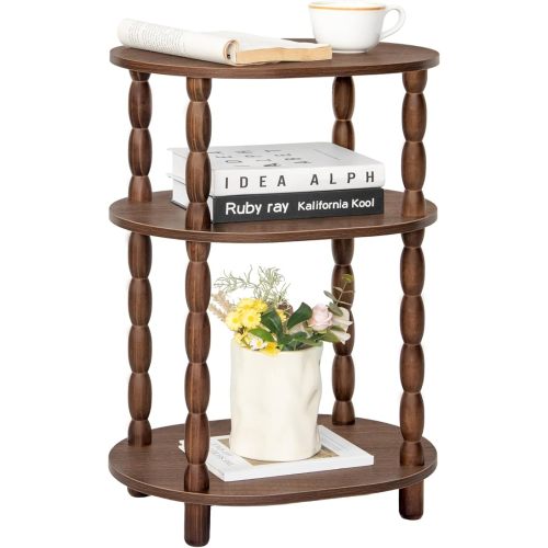 Small Side Table, 3-Tier Small End Table, Modern Oval Night Stand Accent Table for Living Room, Bedroom, Walnut Brown