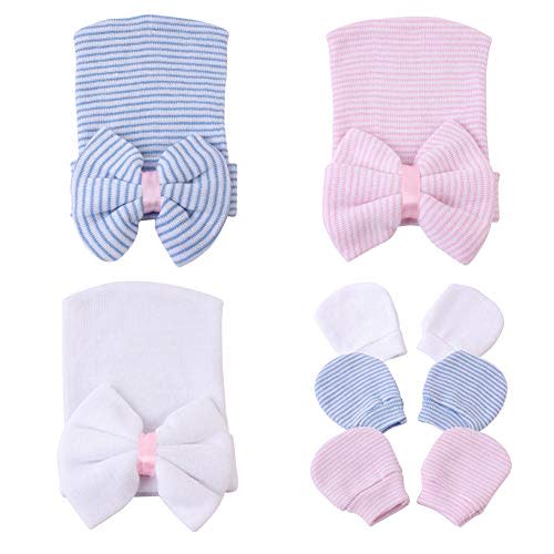upeilxd Newborn Hospital Hat Infant Baby Hat Caps with Bow Soft Cute Nursery Beanie Hat