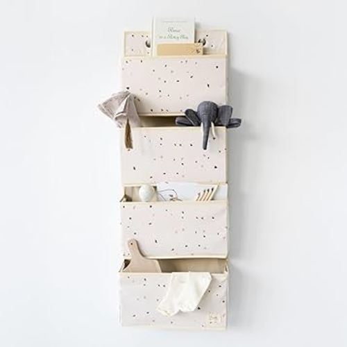 3 Sprouts Over the Door Organizer -Hanging Baby Organizers & Storage with 4 Large Pockets & 2 Hooks for Baby Clothes, Toy, Stuffed Animal -Newborn Essential for Nursery & Toddler Rooms -Terrazzo Cream