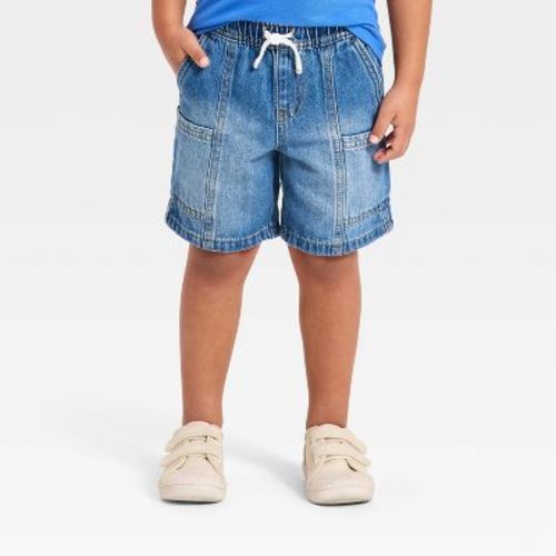 Toddler Boys' Relaxed Fit Pull On Denim Cargo Shorts - Cat & Jack™ Dark Wash 4T