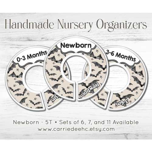 Bat Baby Closet Dividers, Gothic Nursery Organizer, Witchy Beige Bat Nursery Decor, Handmade, Newborn to 5T, Goth Nursery Theme