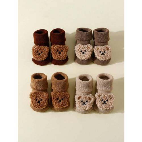 4 Pairs Baby Thick Warm Bear Plush Antiskid Floor Socks For Autumn And Winter | SHEIN USA