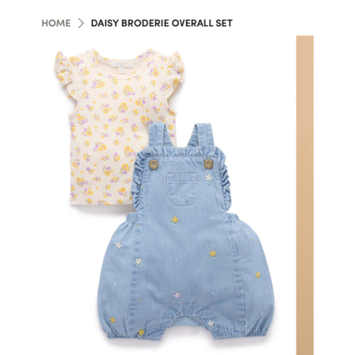 Blue Daisy Broderie Overall Set - Baby Sets - Purebaby - Purebaby