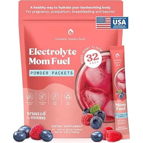 Mommy Knows Best Mom Fuel Electrolyte Drink Mix for Moms, Hydration Support - for Pregnancy, Prenatal, Electrolytes + Trace Minerals, Lactation Drink Mix Supplement (32 Count)