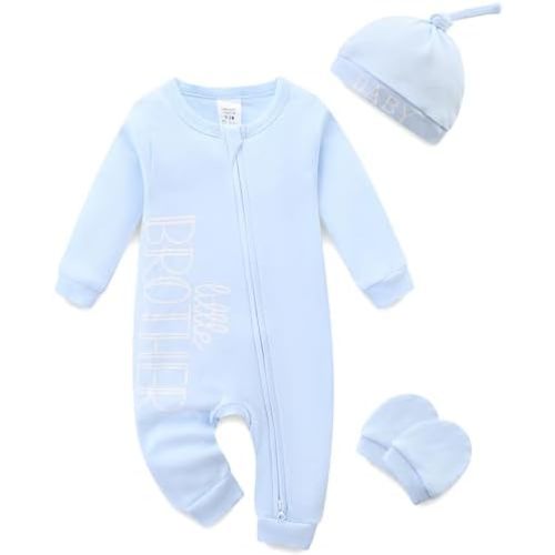 Newborn Boy Clothes Letter Print One Piece Romper Long Sleeve Baby Coming Home Outfits 3Pcs Little Brother Outfit