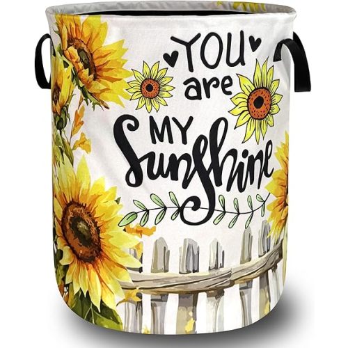 You Are My Sunshine Sunflower Laundry Basket Oxford Cloth Funny Laundry Hamper With Handle Portable Clothes Storage Basket Foldable Floral Laundry Bag 18.9"x16.5" For Laundry Room/Bedroom/Bathrooms