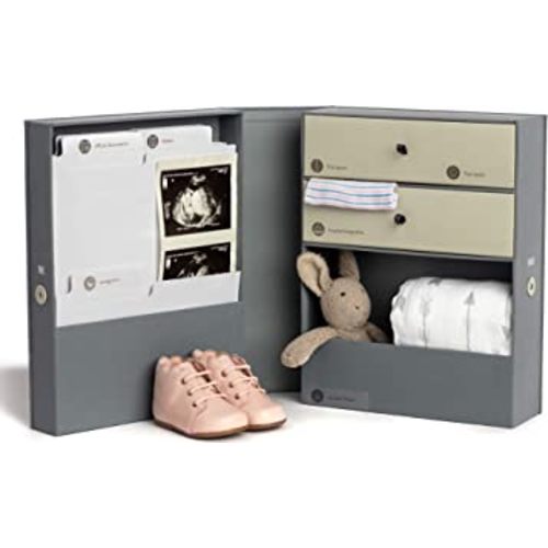 Savor | Baby All-in-One Organizer | Gray – Fabric Bound Acid-Free Newborn Keepsake and Memory Organizer with Labels for Pregnancy, Mother’s Day, Baby Shower, New Baby and Maternity Gifting