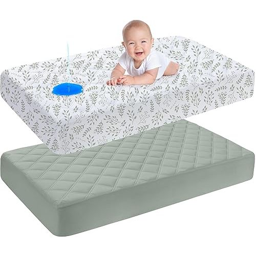Yoofoss Waterproof Crib Mattress Protector 2 Pack, Quilted Crib Mattress Pad Cover Ultra Soft and Breathable, Machine Washable Toddler Mattress Protector for Standard Baby Crib Size 52''x28''