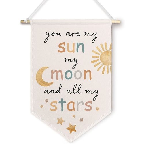 ChissNook Boho Sun Moon Star Nursery Canvas Banner, You Are My Sun Moon and All My Stars Hanging Pennant Banner Flags Wall Display, Nursery Wall Decor for Kids Boys Girls Room Bedroom Playroom