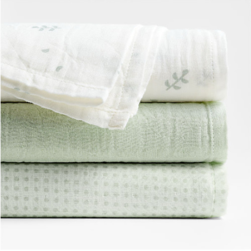 Mixed Print Muted Teal Organic Cotton Gauze Baby Swaddle Blankets, Set of 3