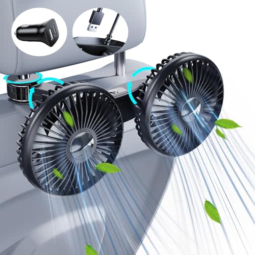Dual Head Car Fan for Back Seat,USB Powered Car Backseat Fans for Kids Baby Dog,360° Rotatable 3 Speeds Rear Headrest Cooling Fans,Carseat Cooler Fan that Blow Cold Air for Vehicles RV Truck