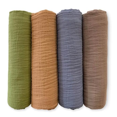 SwaddleDesigns Cotton Muslin Swaddle Blankets for Babies, Set of 4, Neutral Receiving Blankets for Newborn, Baby Registry & Gift, 46x46 inches, Wilderness