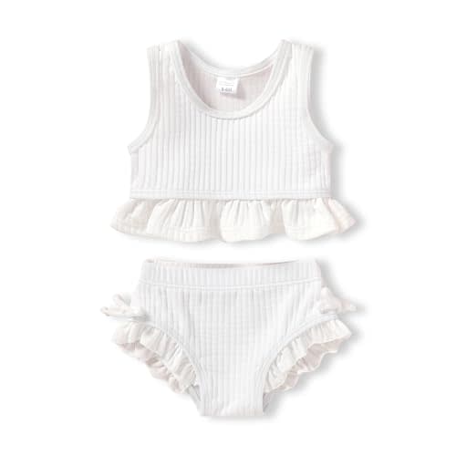 HAPPYMA Baby Swimsuit Toddler Girl Bathing Suit Summer Solid Color Bikini Set Beach Two Piece Swim Wear