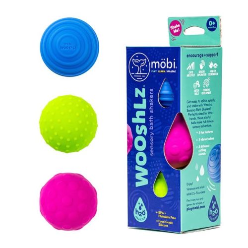 Mobi Wooshlz Bath Shakers, Sensory Bath Balls for Toddlers, BPA-Free Silicone Baby Ball, Infant & Babies Bathtub Fun Toy with Rattle Sounds & Textures (3 Pack)