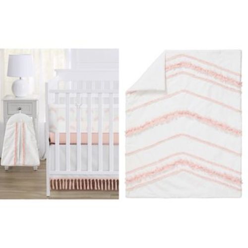 Sweet Jojo Designs Girl Crib Bedding + BreathableBaby Breathable Mesh Liner Baby Nursery Boho Fringe Blush Pink and White 6pc