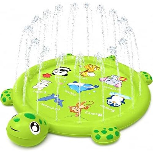 67" Turtle Splash Pad for Toddlers 1-3, Inflatable Sprinkler & Kiddie Pool, Foldable Outdoor Water Play Mat, Dog-Friendly Summer Toy for Kids Ages 1-8, Backyard Lawn Birthday Gift