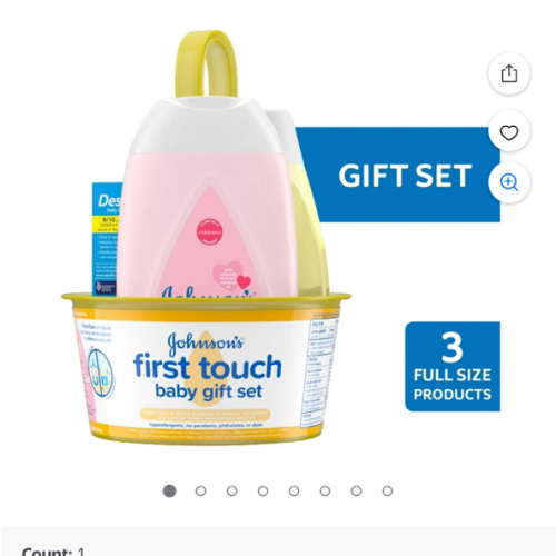 First Touch Johnson's Set de Regalo para Bebé con Loción para Bebé, Crema para Pañales y Champú, 4 Artículos de Tamaño Completo