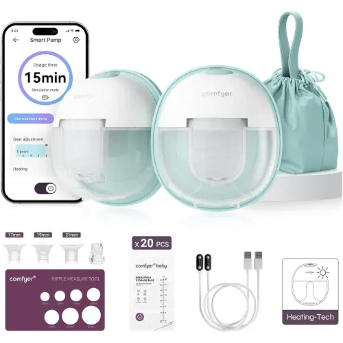 Heated Breast Pump Hands Free, Industry-Leading Heating Tech, Innovative Magnetic Charging Base, App Discreet Control, 20pcs Breastmilk Storage Bags Included, Hospital-Grade Suction, 2 Pack