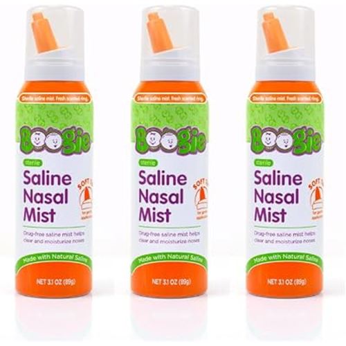 Boogie Saline Nasal Spray Mist for Baby and Kids, Allergy Relief, Nasal Decongestant, Made with Saline, Fresh, 3.1 Ounce (Pack of 3)