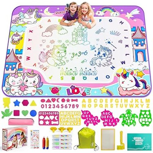 Water Doodle Mat,40 x 32 Inch Large Drawing Mat with Backpack,Educational Toys Gifts for Kids Boys Girls,Mess Free Painting for Toddlers Age 2 3 4 5 6 7 8 Year Old