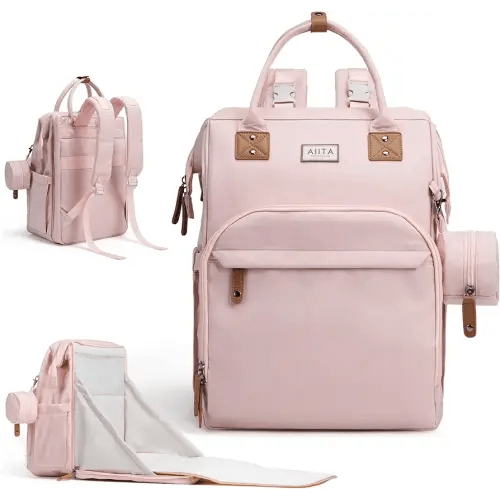 Diaper Bag Backpack, Multifunction Diaper Bag with Changing Pad, Baby Diaper Bags for Boys Girls, Stylish Large Capacity Travel Backpack for Moms Dads, Baby Shower Gifts,Unisex – Pink