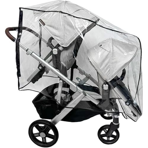 SASHA'S Double Rain and Wind Cover Made for UPPAbaby Vista V2/V3 Double Stroller System w/RumbleSeat - Clear, Ventilation Holes, Maximum Coverage, Made in USA (Stroller not Included)
