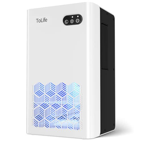 ToLife Dehumidifier for Home Bedroom 1000 sq.ft with Auto Shut-Off, White | Portable for Home, Bedroom, Bathroom and Basement with 7-Color LED Light, White