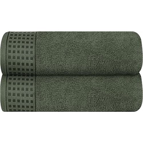 GLAMBURG 100% Cotton 2 Pack Oversized Bath Towel Set 28x55 Inches, Ultra Soft Highly Absorbant Compact Quickdry & Lightweight Large Bath Towels, Ideal for Gym Travel Camp Pool - Olive Green