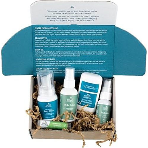 Earth Mama A Little Something for Mama-to-Be Gift Box | Maternity Safe Skin Care Set, Expecting and New Mom Gifts, Organic Body Wash, Belly Butter, Belly Oil, Deodorant and Lip Balm, 5 Pieces