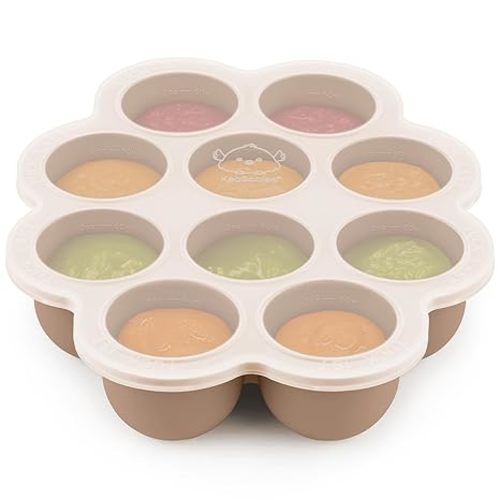 KeaBabies Silicone Food Freezer Trays with Lid, 2oz x 10 Pods Baby Food Storage Containers, Easy Puree Meal Prep, Breast Milk Silicone Freezer Molds, Dishwasher, Microwave Safe, BPA-Free (Chai Latte)