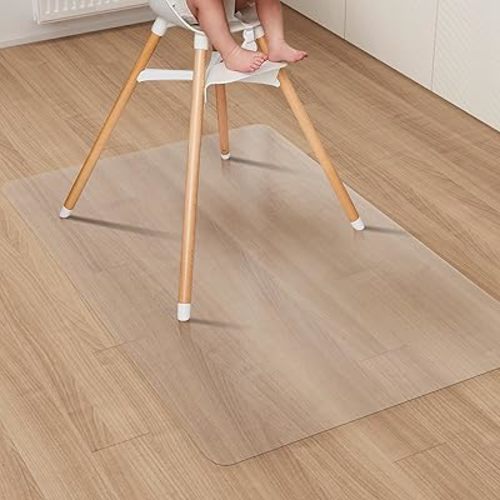 Clear Plastic Area Mat for Under High Chair, 3'×5' Large No Slip Waterproof Vinyl Floor Mat for Home, Anti-Spill Hard Floor Protector, Easy Clean Splat Mat