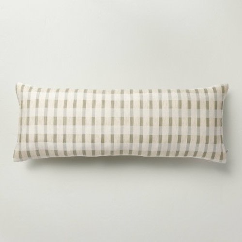 14"x36" Layered Stripe Lumbar Bed Pillow Sage Green/Cream/Natural - Hearth & Hand™ with Magnolia: Cotton-Linen Blend, Indoor Use