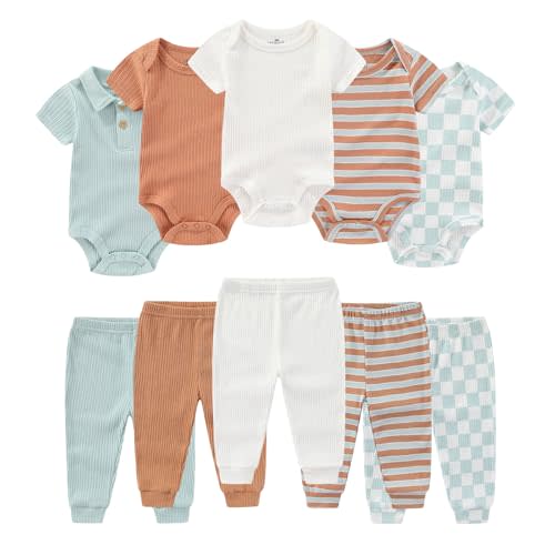 Ruliby Baby Bodysuit and Pant Set Summer Ribbed Mix Match Infant Boy Girl Clothes Outfits
