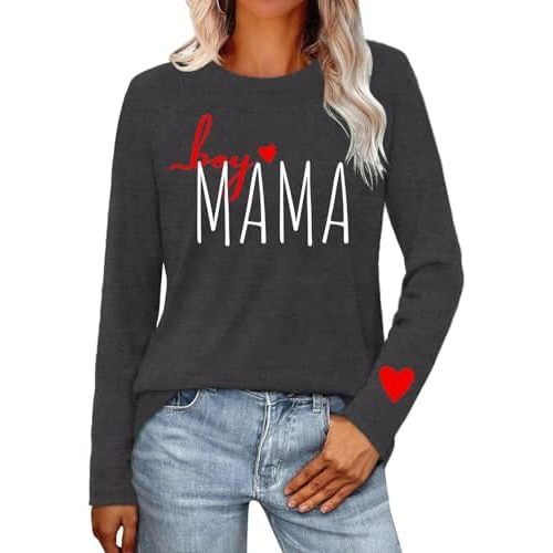 Boy Mom Shirt for Women Long Sleeve Boy Mama Letter Print Heart T-Shirt Mom Life Mother's Day Tee Top