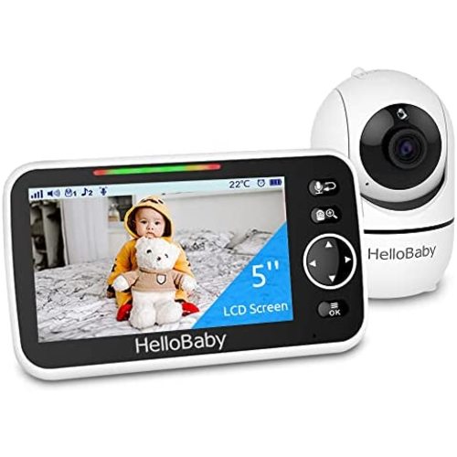 Hello Baby Monitor, 5''Display, Pan-Tilt-Zoom Video Baby Monitor with Camera and Audio, Night Vision, 2-Way Talk, Temperature, 8 Lullabies and 1000ft Range Baby Monitor No WiFi for Elderly