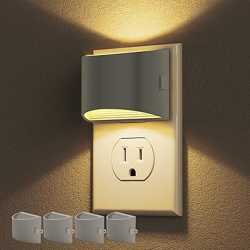 DORESshop LED Night Light[4 Pack], Night Lights Plug into Wall, 3 Level Brightness Adjustable Plug in Night Light, Dusk to Dawn Sensor Nightlights for Adults, Bedroom, Hallway, 3000K, Gray Cover
