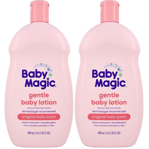 Baby Magic Gentle Baby Lotion | 16.5 Fl Oz (Pack of 6) | Vitamins & Aloe, Pink (705544), Original Baby Scent | Nourishing Face and Body Lotion, Vitamin Enhanced, Dermatologist Recommended, Hypoallergenic, Free of Parabens
