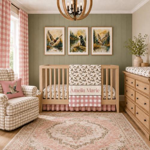 Mallard Duck Crib Bedding Set for Girls, Pink Baby Girl Duck Nursery